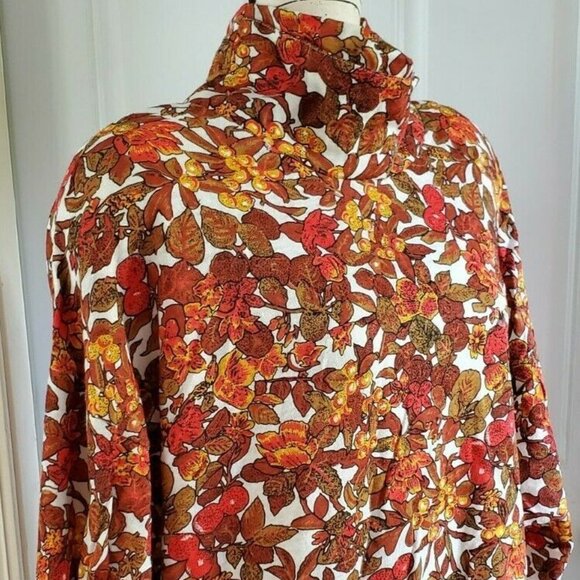 Vintage Fall Autumn Floral Orange High Neck Dolan Sleeves Top M Hunters Run NWT - Picture 3 of 10